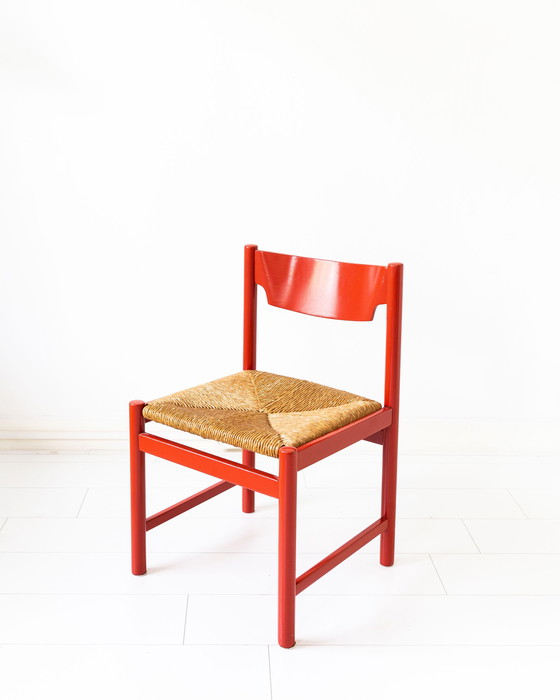 Image 1 of 4x Chaises de salle à manger vintage avec assise en jonc