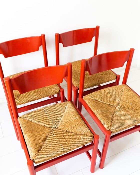 Image 1 of 4x Chaises de salle à manger vintage avec assise en jonc