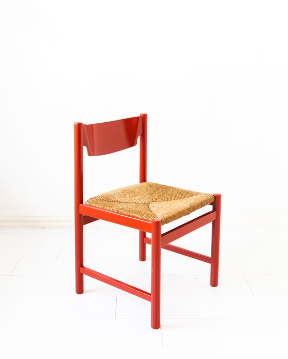 Image 1 of 4x Chaises de salle à manger vintage avec assise en jonc