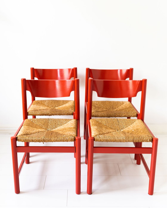 Image 1 of 4x Chaises de salle à manger vintage avec assise en jonc