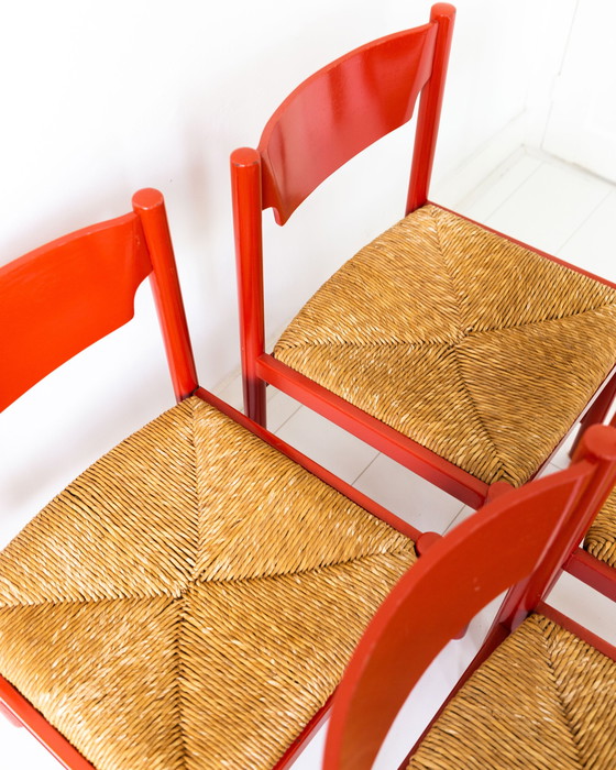 Image 1 of 4x Chaises de salle à manger vintage avec assise en jonc