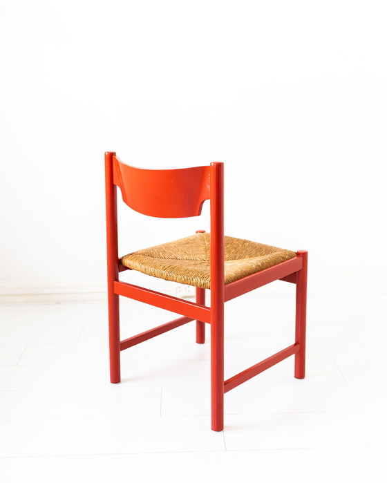 Image 1 of 4x Chaises de salle à manger vintage avec assise en jonc