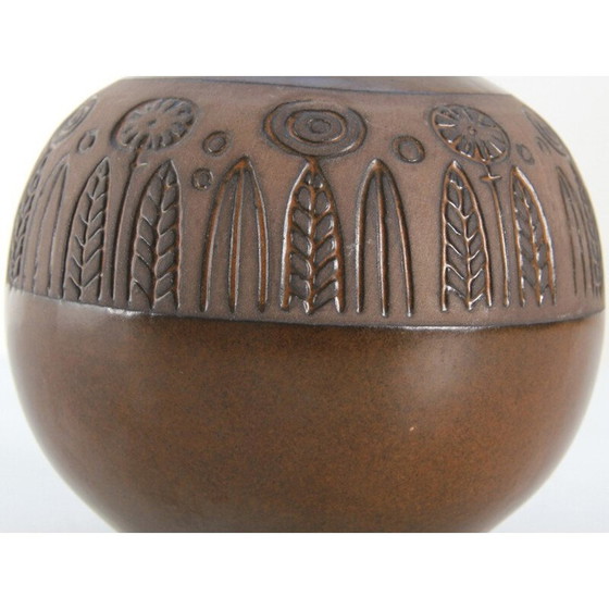 Image 1 of Vintage round vase with flower frieze by Goran Andersson for Upsala Ekeby, 1960