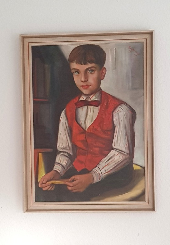 Image 1 of Boy With Bow Tie Oil Painting, 1957