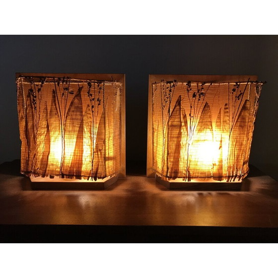 Image 1 of Pair of vintage wall lamps in vegetal leaves