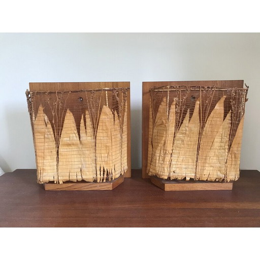 Pair of vintage wall lamps in vegetal leaves