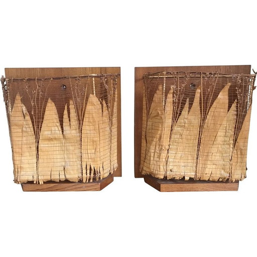 Pair of vintage wall lamps in vegetal leaves