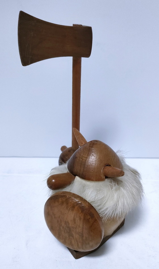 Image 1 of Three Wooden Vikings Scandinavian Design 70's