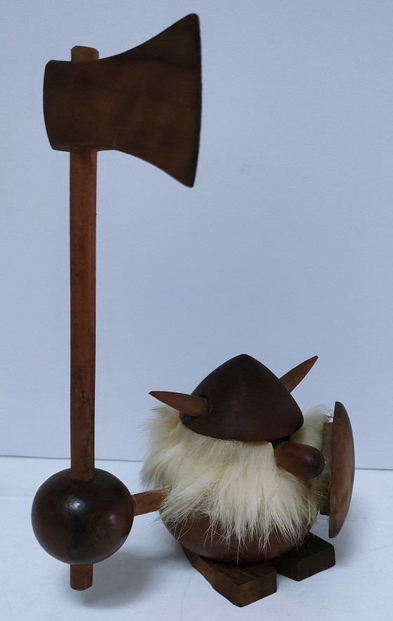 Image 1 of Three Wooden Vikings Scandinavian Design 70's