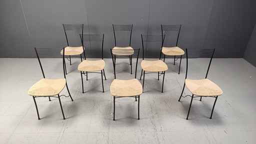 Sillas de comedor vintage de bistró italiano y cuerda de papel, década de 1980