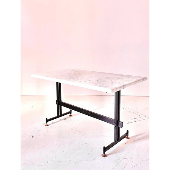 Image 1 of Vintage Carrara marble and black iron coffee table, Italy 1960