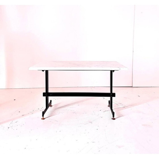 Image 1 of Vintage Carrara marble and black iron coffee table, Italy 1960