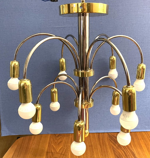 Art Deco brass chandelier, 12 arms