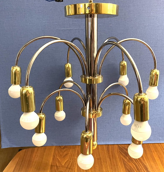 Image 1 of Art Deco brass chandelier, 12 arms