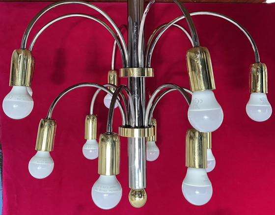 Image 1 of Art Deco brass chandelier, 12 arms