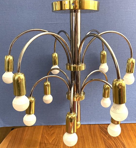 Image 1 of Art Deco brass chandelier, 12 arms