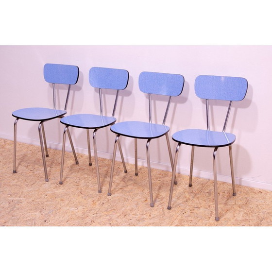 Image 1 of Set of 4 vintage cafe chairs in colored formica and chrome steel, Czechoslovakia 1960