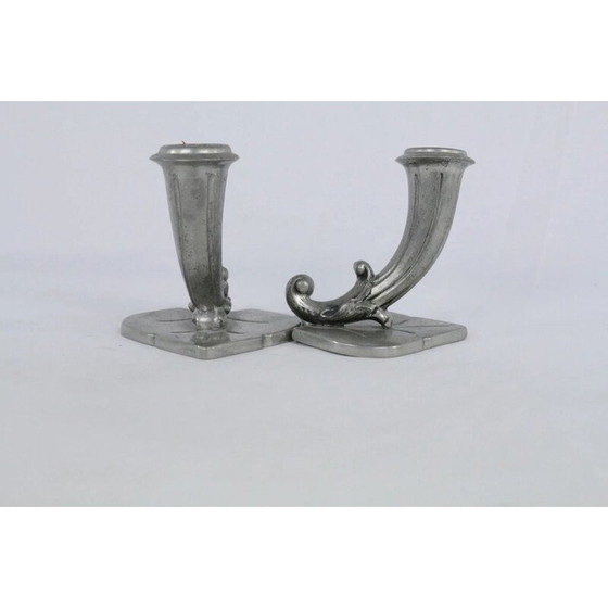 Image 1 of Coppia di portacandele vintage in peltro art déco di Gab, 1930