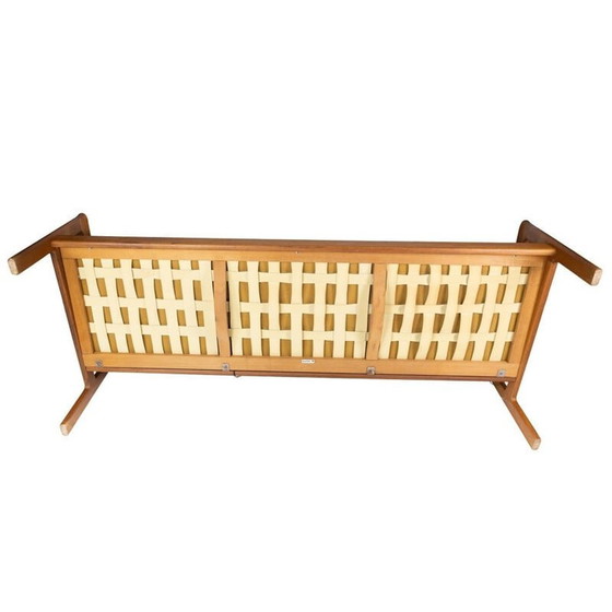 Image 1 of Vintage teak three seater sofa and upholstered with black leather by Arne Vodder 1960s