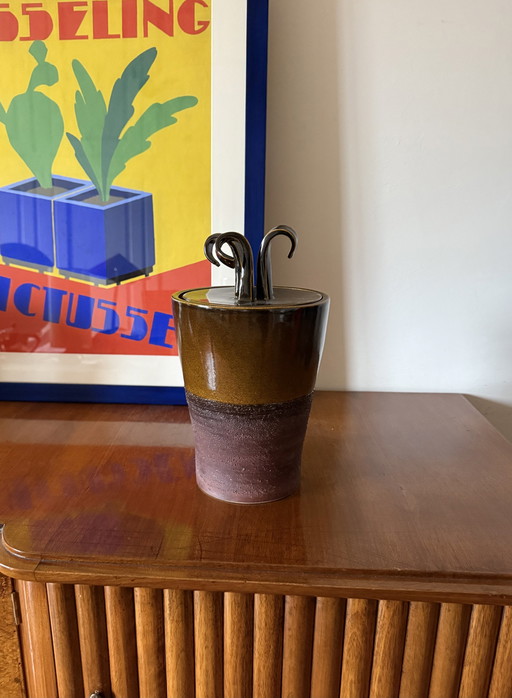 Mid-Century Modern Style Brown Artistic Ceramic Vase, Gabriele Bucci Italy ca. 2000s