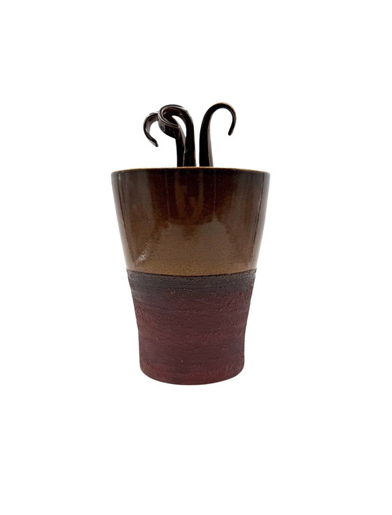 Image 1 of Mid-Century Modern Style Brown Artistic Ceramic Vase, Gabriele Bucci Italy ca. 2000s
