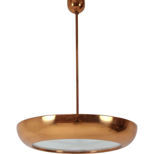 Vintage bauhaus metal pendant lamp functionalism UFO by Josef Hurka for Napako, Czechoslovakia 1940