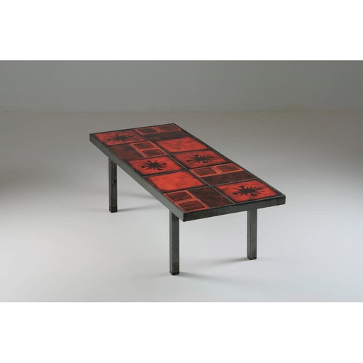 Vintage ceramic and metal coffee table, France 1950