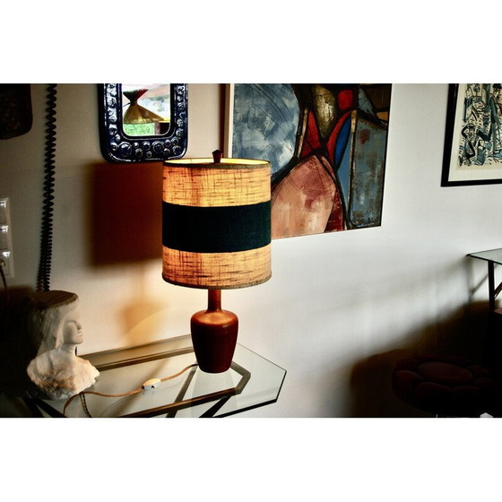 Image 1 of Vintage two-tone teak and linen desk lamp for Fog & Mørup, Denmark 1960s