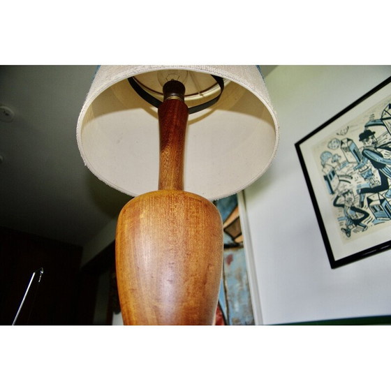 Image 1 of Vintage two-tone teak and linen desk lamp for Fog & Mørup, Denmark 1960s