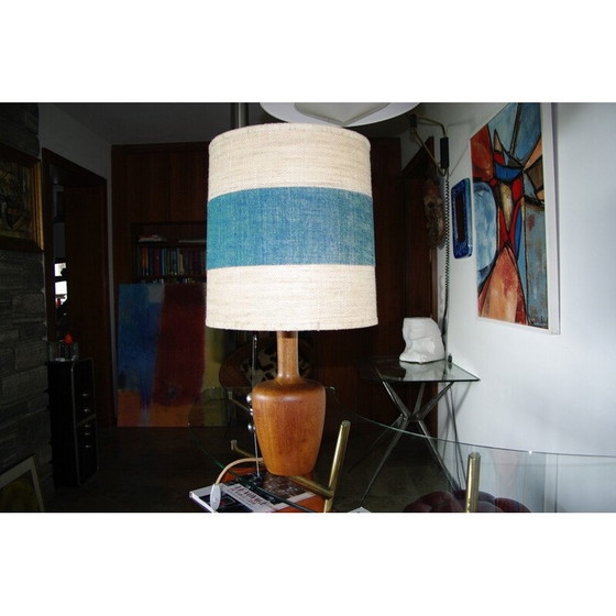 Image 1 of Vintage two-tone teak and linen desk lamp for Fog & Mørup, Denmark 1960s