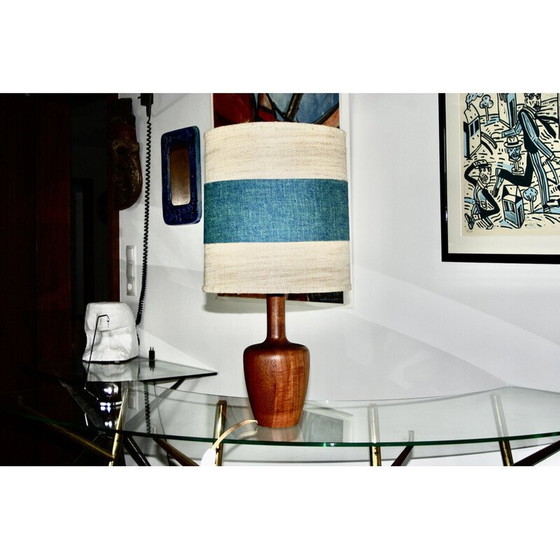Image 1 of Vintage two-tone teak and linen desk lamp for Fog & Mørup, Denmark 1960s