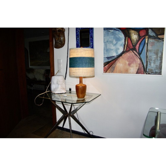 Image 1 of Vintage two-tone teak and linen desk lamp for Fog & Mørup, Denmark 1960s