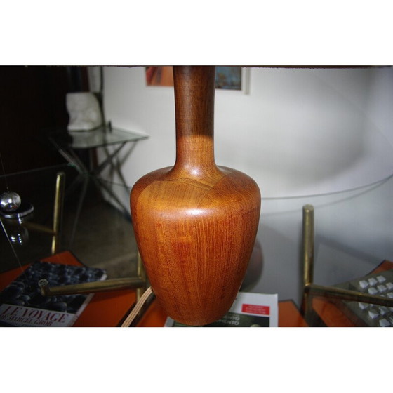 Image 1 of Vintage two-tone teak and linen desk lamp for Fog & Mørup, Denmark 1960s