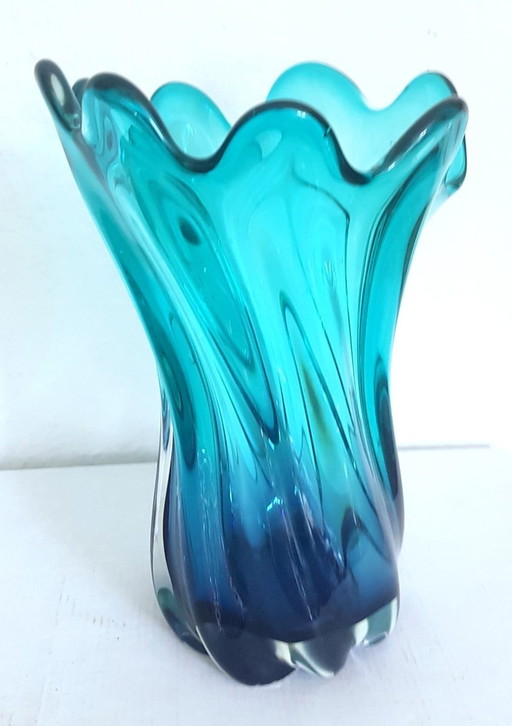  Twisted Turquoise Murano Glass Vase