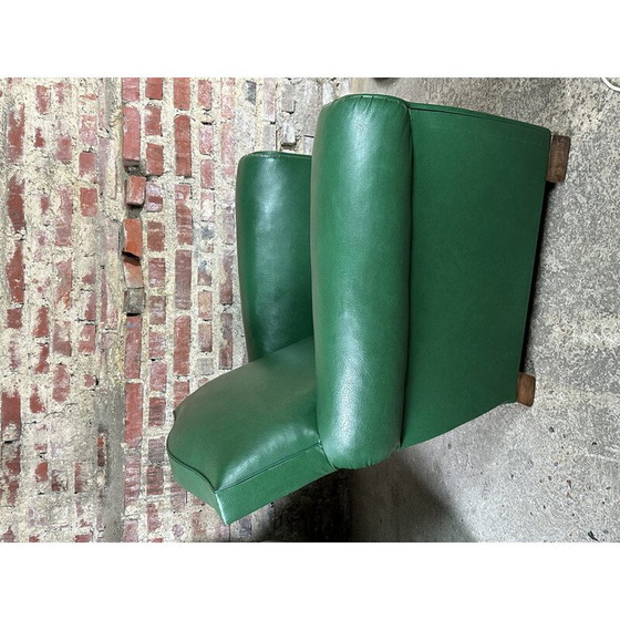 Image 1 of Pair of vintage armchairs in dark green skai, 1950