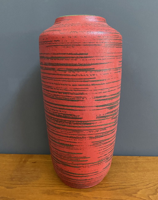 Large Ceramic Red Vase By Scheurich Germany Model 517-45