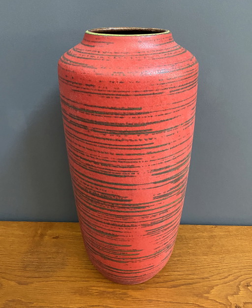 Large Ceramic Red Vase By Scheurich Germany Model 517-45