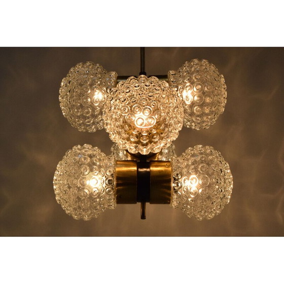 Image 1 of Lampadario vintage in vetro, metallo e ottone di Napako, Cecoslovacchia, 1960