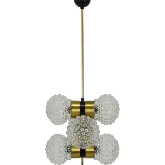 Image 1 of Lampadario vintage in vetro, metallo e ottone di Napako, Cecoslovacchia, 1960