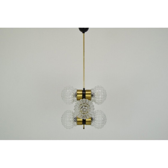 Image 1 of Lampadario vintage in vetro, metallo e ottone di Napako, Cecoslovacchia, 1960