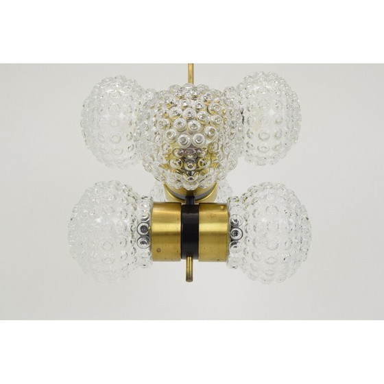 Image 1 of Lampadario vintage in vetro, metallo e ottone di Napako, Cecoslovacchia, 1960