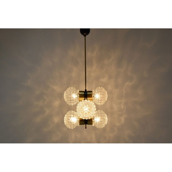 Image 1 of Lampadario vintage in vetro, metallo e ottone di Napako, Cecoslovacchia, 1960