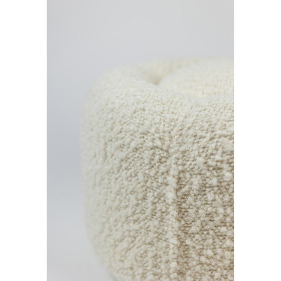 Image 1 of Vintage round pouf in fabric with white bows