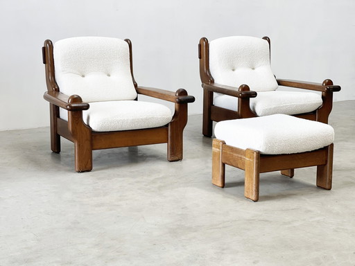 2 brutalist french lounge chairs