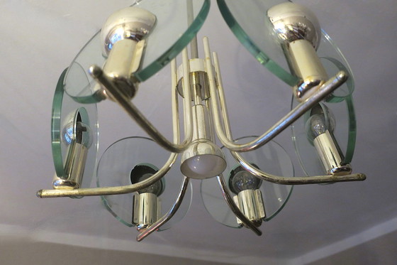 Image 1 of Silver Plated Chandelier With 6 Cut Glass Discs, Italy, 1960S