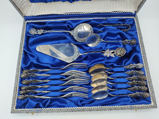 Image 1 of Silver cake cutlery, Hildesheimer Rose, 16-piece, Germany,