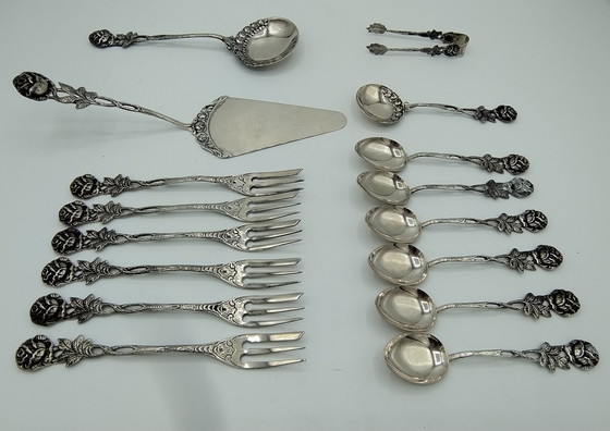 Image 1 of Silver cake cutlery, Hildesheimer Rose, 16-piece, Germany,