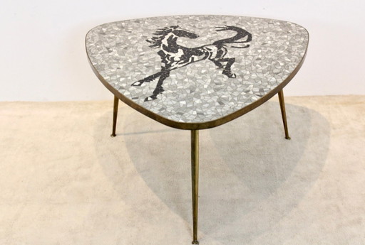 Exquisite Mosaic and Brass Coffee or Side Table by Berthold Müller, 1960s