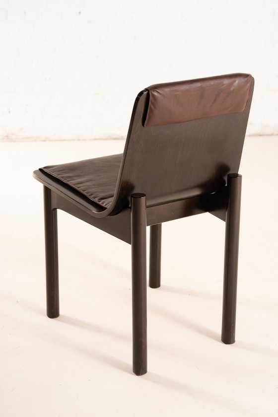 Image 1 of 4 X Italian Wooden And Leather Chairs 