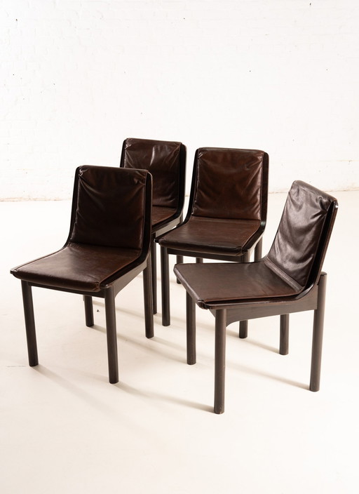 4 X Italian Wooden And Leather Chairs 